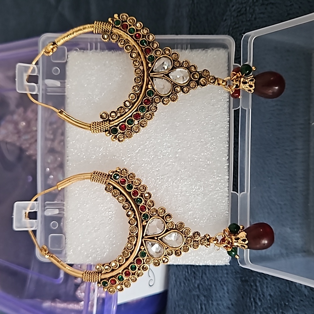 Gold meenakari earrings with stones